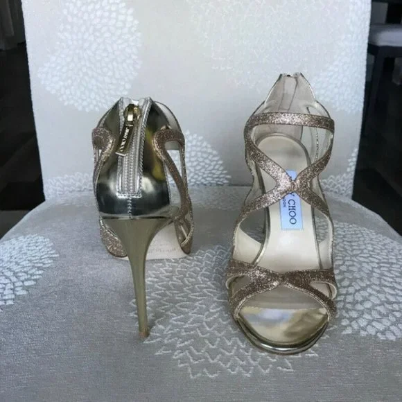 Jimmy Choo Leslie 100 Shoes - Sand/Champagne - Size 37.5 - Picture 3 of 8